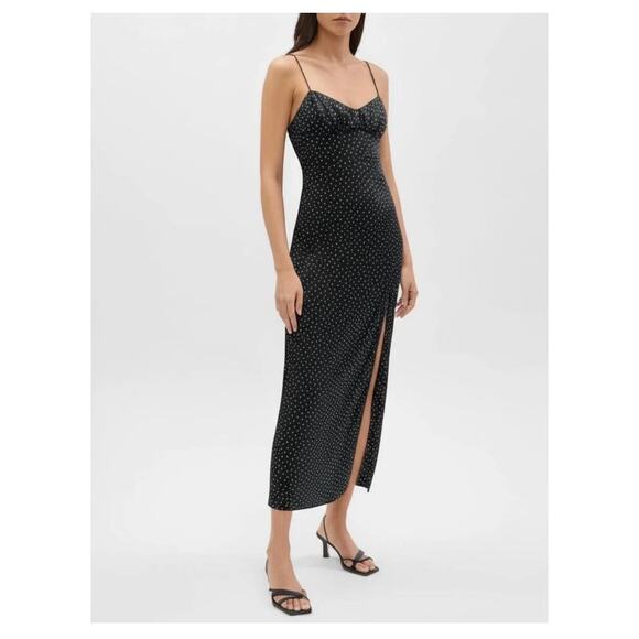 Zara Black Polka Dot Satin Corset Midi Dress Size Medium Minimalist Cocktail - Picture 8 of 14